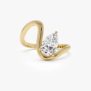 Bague de fiançailles en or jaune avec diamant taille poire pour femme, pierre naturelle certifiée GIA de luxe - Product Image 1