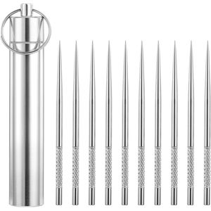 Portastuzzicadenti Portatile in Metallo con 10 Stuzzicadenti Riutilizzabili in Acciaio Inossidabile, Custodia Impermeabile per Denti - Product Image 1