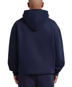 Unisex <b>Navy</b> Blue Hoodie Polyester/Cotton <b>Fleece</b> Oversized Solid Color Full Sleeve Breathable Regular Length Custom Design - Product Image 5