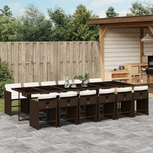 Set da pranzo da 13 pezzi in Poly Rattan marrone con cuscini Set da giardino - Product Image 1