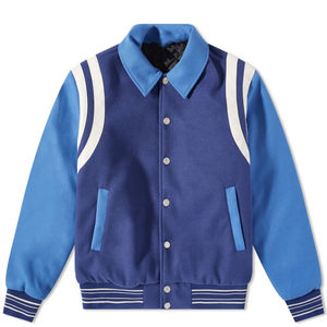 Veste de baseball universitaire personnalisée avec logo pour hommes, manches en cuir, broderie, tissu noir, veste Letterman, printemps, couples - Product Image 2