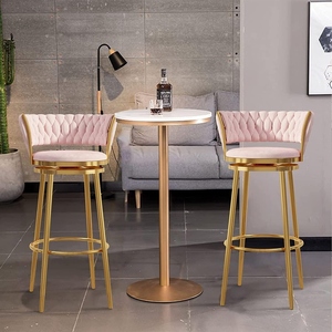 <b>Pink</b> PU Leather Commercial Use Adjustable Bar <b>Stools</b> Set Swivel 360 Degree Rotation Gold Metal Frame Modern Luxury Bar Chair - Product Image 4