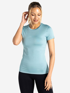 2026 Women's Light Blue V-neck Short <b>Sleeve</b> Regular Fit Knitted T-Shirt Breathable Quick Dry Eco-Friendly Solid Color Casual <b>Top</b> - Product Image 5