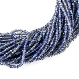 Cuentas redondas microfacetadas de iolita natural de 2 mm, cuentas de iolita para la fabricación de joyas, suministros al por mayor, gemas sueltas facetadas con corte de diamante. - Product Image 2
