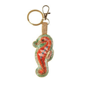 Llavero bordado a mano con cuentas florales y anillo metálico, elegante llavero con cuentas y diseño artístico bordado. - Product Image 1