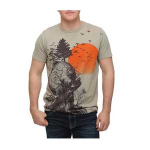 เสื้อยืดสีเทาสำหรับผู้ชาย พิมพ์ลายต้นไม้และพระอาทิตย์ตก แขนสั้น คอกลม ทรงลำลอง ผ้าโพลีเอสเตอร์ถัก เสื้อยืดออกกำลังกาย แฟชั่นยอดนิยม - Product Image 5