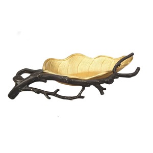 Juego de tazones decorativos de latón dorado y negro con diseño de hojas, perfecto para dulces, frutas, servicio de invitados y decoración de mesa, procedente de la India. - Product Image 3