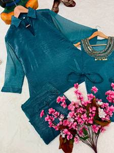 Ensemble indien pakistanais brodé, chemisier uni, pantalon, vêtements de détente pour femmes, tenue Salwar Kameez - Product Image 4