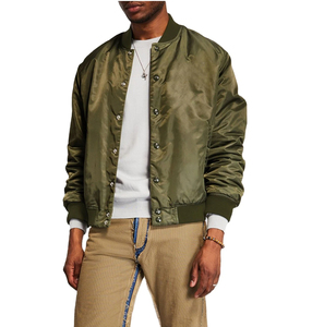 High Quality Satin Bomber Jacket Waterproof Double <b>Side</b> Men Satin Front Buttons Custom Embroidered Satin Varsity Jacket for Men - Product Image 4