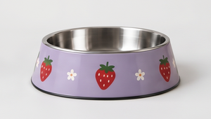 Tazón de Comida para Mascotas con Diseño de Fresas Moradas, Redondo, de Acero Inoxidable, Plato para Perros y Gatos, Base de Goma Antideslizante - Product Image 3