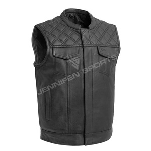 Chaleco de Cuero para Motocicleta, Corte Diamante, Estilo Biker, Sin Mangas, para Verano, Transpirable, para Club de Motociclistas - Product Image 1