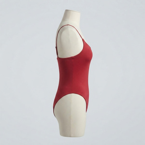 REDDITO Women's Bikini Crew Neck Solid Red Spandex/Polyester Stretch High Waist <b>Thong</b> Bottom Eco-Friendly Quick Dry Regular Fit - Product Image 2