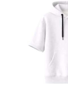 Customized Men White <b>Short</b> <b>Sleeve</b> Hoodie Pullover Cotton Fleece Casual Streetwear Kangaroo Pocket Lightweight Summer <b>Sweatshirt</b> - Product Image 3