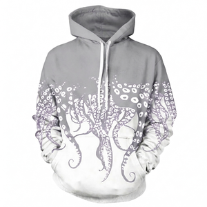Trendy <b>Men's</b> Custom octopus grey white print hoodie Breathable Quick Dry Solid Winter <b>pullover</b> Hoodies Casual wear Sweatshirt - Product Image 1