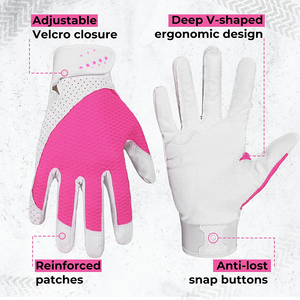 Gants de baseball en microfibre rose et blanc de qualité supérieure pour jeunes, avec design et taille personnalisés - Product Image 2