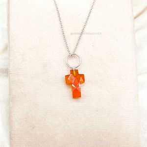 Elegant Bohemian Carnelian <b>Cross</b> Carved Gemstone Pendant Necklace Link <b>Chain</b> Classic Finish Handmade Jewelry Daily Wear Gift - Product Image 6