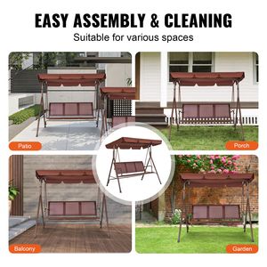 "3-Seat Outdoor Patio <b>Swing</b> Chair with Adjustable Canopy & Armrests Teslin Fabric Steel <b>Frame</b>" - Product Image 6