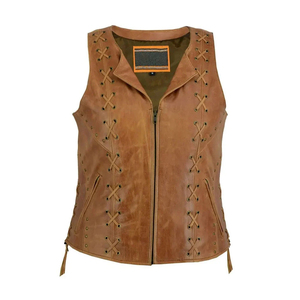 Chaleco de Cuero de Alta Calidad para Mujer, Chaleco de Cuero Genuino con Cremallera, Chaleco Casual de Motocicleta para Mujer, Chaleco de Cuero para Motociclismo al Aire Libre en Venta - Product Image 6