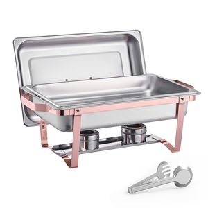 Set da Buffet in Acciaio Inox da 8 Qt, 2 Pezzi con Pentole Grandi e Coperchio Rettangolare per Catering e Vassoi di Servizio - Product Image 4