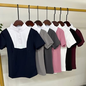 Camisetas de equitación para mujer con etiqueta impresa personalizada, negras, transpirables, de malla ligera, de secado rápido, 100% poliéster. - Product Image 1