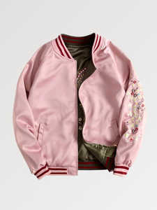 Blouson Bomber Brodé Femme 'Nahé' – Veste en Satin Style Tatouage Traditionnel – Manteau Sukajan Homme - Product Image 3