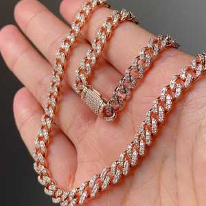 Cadena de eslabones cubanos Miami de moissanita personalizada con efecto helado para mujer, con plata 925, regalo de aniversario de bodas para parejas - Product Image 3