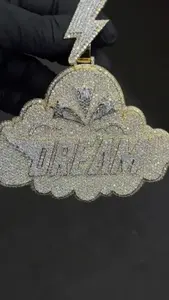 Pendentif personnalisé pour homme, 4,30 CT, moissanite ronde véritable, plaqué or jaune 14 carats - Product Image 3