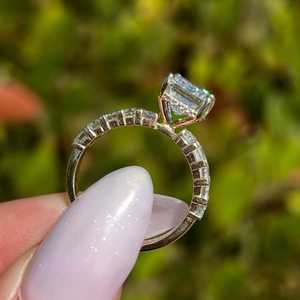 High Quality Moissanite 3 Carat Emerald Cut Gemstone Solitaire <b>Ring</b> 14K Solid Gold Half <b>Eternity</b> Band Wedding Gift for Women's - Product Image 3