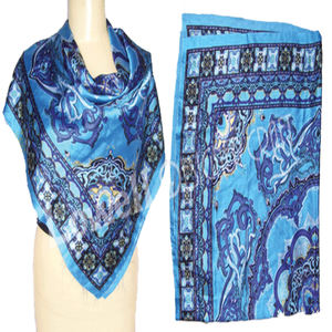 Écharpe longue en satin à motif à carreaux bleu et noir, style vintage, en soie, design personnalisé, pour femmes et filles, décontractée - Product Image 6