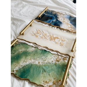 Square <b>Epoxy</b> Resin Serving Tray With Gold Handles Pink Marble Effect Handmade Decorative Platter For <b>Coffee</b> <b>Table</b> Living Room - Product Image 6