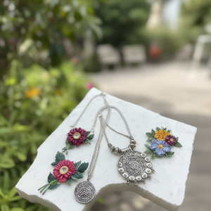 Casual Floral Patterned <b>Long</b> <b>Necklace</b> Set - Product Image 3