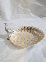 Luxueuze verzilverde pauwvormige decoratieve metalen fruitschaal emaille ambachtelijke serveerblad mandje premium bruiloft teruggave cadeau