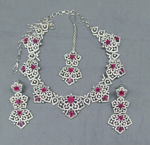 Trendy Silver Plated Brass Natural Imitation Pearl & CZ Marquise Cut <b>Rope</b> <b>Chain</b> Flower Pattern Statement Necklace Model an 220 - Product Image 3