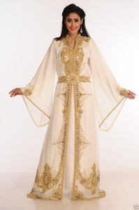 Kaftan brodé pour femme, manches longues, longueur ras du sol, col cœur, robe de prière élégante du Moyen-Orient, coupe droite non extensible - Product Image 6