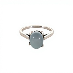 Aqua Chalcedony Oval Cabochon Sterling Silver <b>Ring</b> Handmade Natural Gemstone Prong set Statement Jewelry - Product Image 1