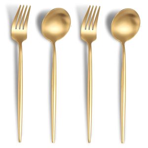 Ensemble de couverts modernes en or mat, 5 pièces, en acier inoxydable, couteau, fourchette, cuillère pour la maison, l'hôtel, le restaurant, les mariages, les fêtes - Product Image 3