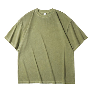 เสื้อยืดคอตตอนหนาน้ำหนักมากทรงสลิมแขนสั้นสำหรับผู้ชาย ล้างสีแบบแอซิดวอช พร้อมพิมพ์โลโก้ตามสั่ง ขายส่งแบบลายเรียบ - Product Image 6
