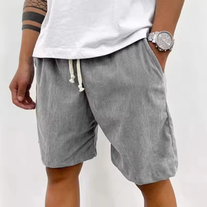 Pantalones Cortos Bermuda de Pana Gris Oscuro para Hombre, Cintura Media, con Cordón, Color Sólido, Material Transpirable - Product Image 2