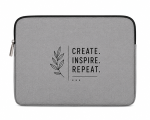 Simple Gray Canvas Cotton Laptop Sleeve with Create Inspire <b>Repeat</b> Print Zipper Closure Protective Cover for Laptops - Product Image 1