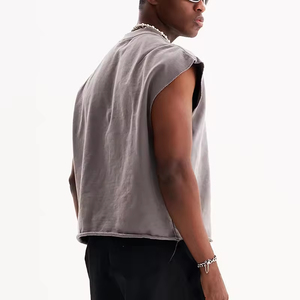 New Quality Cotton Casual Cropped Tee <b>Vest</b> Street Wash Oversize Sleeveless Breathable Customizable Men's Tank Tops Wholesale - Product Image 2