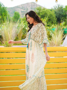 Robe longue mi-longue indienne faite main en dentelle, motif floral blanc, style bohème, pour invitée de mariage, en coton fluide, lavable, coupe trapèze, tenue de villégiature - Product Image 4