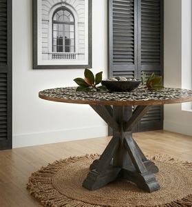 Traditional <b>Round</b> Solid Wood <b>Outdoor</b> Dining <b>Table</b> with Slatted Top Pedestal Base for Villa & Hotel Garden Patio - Product Image 5