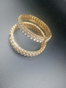 Brazalete de Plata Chapado en Oro para Mujer con Piedra Doble Ovalada Polki Verde, Engaste de Canal, Clásico, para Fiesta, Boda, Compromiso, de Moda - Product Image 4