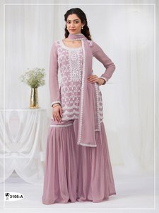 Ensemble Salwar en polyester rose poudré brodé pour femme avec dupatta, tenue traditionnelle indienne et pakistanaise pour mariage, longueur au sol - Product Image 1