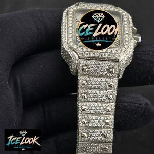 ICE LOOK นาฬิกาข้อมือผู้ชายสุดหรูสแตนเลสสตีลทรงสี่เหลี่ยมนาฬิกาควอทซ์หน้าปัดอะนาล็อกประดับเพชรคริสตัลแซฟไฟร์เรืองแสงแบบพับได้ - Product Image 3