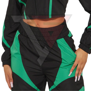 Ensemble deux pièces personnalisable OEM pour femme grande taille, coupe-vent d'automne imprimé, veste zippée et pantalon de survêtement en nylon uni avec fermeture éclair - Product Image 3