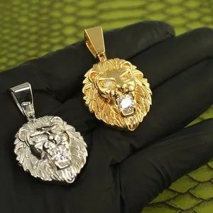 Pendentif Tête de Lion en Moissanite VVS1 Certifiée IGI 127 CTW, Plaqué Or Jaune 14 carats, Collier Hip Hop pour Homme avec Breloque Animale Givrée - Product Image 1