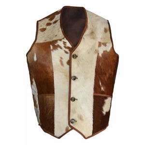 2025 Top qualité hommes vache cheveux cuir gilet sans manches belle conception avec poches latérales peau de vache personnalisé motard gilets - Product Image 1