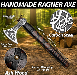 Hacha Vikinga Nórdica con Funda de Cuero – Hacha Forjada a Mano con Púas, Tipo Tomahawk, para Camping, Supervivencia, Corte de Leña, Regalo Único - Product Image 3