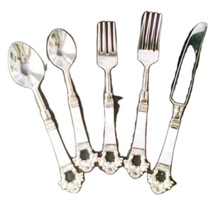 Ensemble de couverts à manche de vadrouille en laiton argenté, nouveau design, vaisselle de 5 pièces, vaisselle de mariage, hôtel et restaurant - Product Image 1